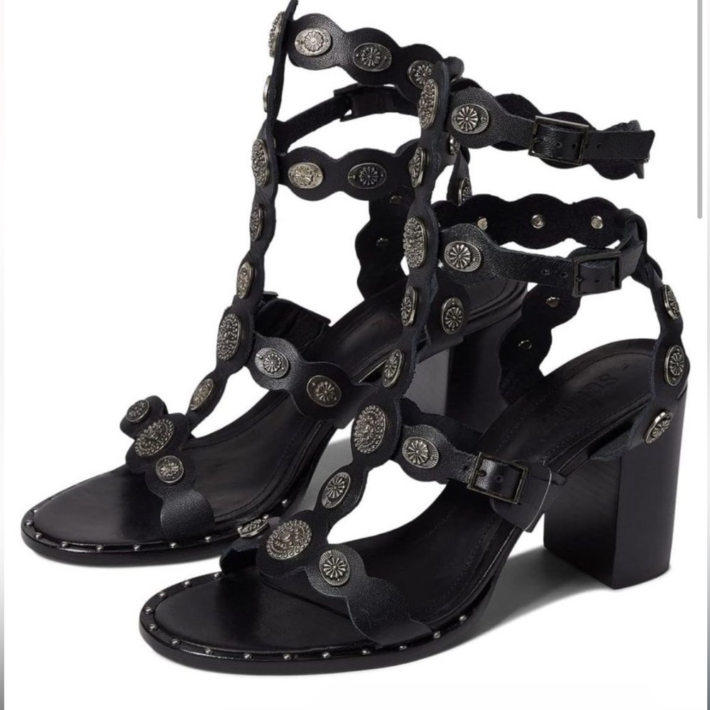 Schutz Sandals Aletta Black Embellished Leather Heels